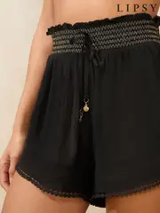 Lipsy Black Beach Shorts with Pom Trim (AV6788) | $31