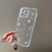 Heart Applique Transparent Phone Case For iPhone 16, 16 Plus, 16 Pro, 16 Pro Max, 15, 15 Pro, 15 Pro Max, 14, 14 Plus, 14 Pro, 14 Pro Max, 13, 13 Pro, 13 Pro Max Transparent - Pink Ribbon - iPhone 11 Pro Max