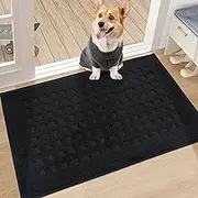 BEQHAUSE Dirt Trapper Door Mat 50x80cm, Indoor Mat Non-Slip Machine Washable Entry Rug, Absorbent and Stain Resistant Welcome for Front Back Door, Muddy Wet Shoes&Paws, Black