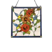 Stained Glass Window Panel Tiffany Style Hummingbirds Suncatcher Art Glass