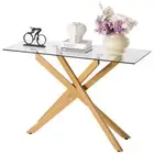 VEVOR Glass Coffee Table Rectangle Sofa Side Table with Glass Top & Cross-Legs