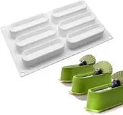 Eclair Silicone Mold for Baking Mousse Cake, French Dessert, Pastry, Chocolate, Ice Cream, Cake Decoration Mold, 3D Concave Eclair Shape (6-Cavity)