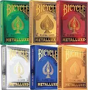 Premium Metalluxe Bicycle Playing Cards Collector's Bundle - Set of 6 Decks in Stunning Gold, Green, Red, Silver, Orange, and Blue Finishes