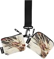 [XYMZR] Mini Zip Around Wristlet keychain Wallet Chinese Dragon Beige for Women Personalized Pattern Detachable Dual Pouch Wristlet Portable Wallet Phone Coin Purse, Multi-colored, One Size