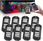 8 Pods RGB Rock Lights for Trucks,Multi Chasing Color App/Remote Control Led Rock Lights with Music Mode Underglow Kits for Cars Jeep UTV SUV ATV