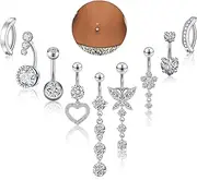 [Beautidots] 9PCS Belly Button Ring Dangle Stainless Steel Belly Rings 14G 1.6MM Belly Piercing Cute Navel Ring Piercing Jewelry Belly Ring for Women, Metal, no gemstone