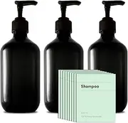 Recycled Plastic Pump Bottle Dispenser 3 x 500ml, Bathroom Bottles With Labels, Empty Refillable Shampoo and Conditioner Dispenser Bottle with Pump for Liquid Hand Soap, Shower Gel, Body Wash, Lotion