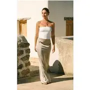 Mushroom Satin Floaty Maxi Skirt, Mushroom