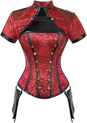 [SWEPER] Women's Bustier Corset Top - Faux Leather Corsets Steampunk Women Sexy Gothic Clothes Overbust Gothic Retro Bustier Bodice Femme Punk Corset Set