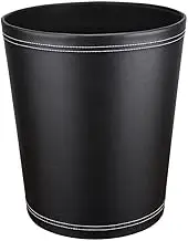 Classic Pu Leather Trash Can Wastebasket, Garbage Container Can for Bathrooms, Powder Rooms, Kitchens, Home, Office and and High Class Hotel Round (Black)