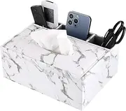 DAOZUN Modern Rectangular White Polyurethane (PU) Tissue Box Cover - Multifunctional Organizer with Stationery Remote Control Box for Home/Office/Car/Restaurant