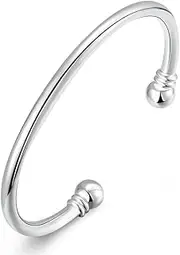 [WDIYIEETN] 925 Sterling Silver Bangle Bracelet Fashion Simple Open Bangles Two Bead Cuff Jewelry for Men Women, Sterling Silver