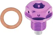 X AUTOHAUX M12x1.25 4MM Magnetic Oil Drain Plug Titanium Alloy Oil Pan Drain Bolt Plug with 1 Copper Washer Purple 1 Pc