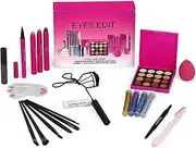 Eye Makeup | Girls Eye Make-Up Set - Include Waterproof Mascara, Eyeshadow Palette, Eyelash Curler, Brow Stamp Stencil, and More