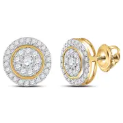 14k Yellow Gold Round Diamond Circle Cluster Earrings 1 Cttw