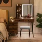 Vanity Dressing Table Storage Chest Drawers w/ Touch Sensor Light Mirror & Stool