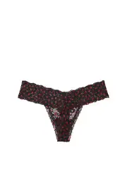 Victoria's Secret Size Medium The Lacie Lace Thong Panty Black Whimsy Hearts NEW
