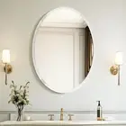 Bathroom Mirror for over Sink, 20X28 Inch Oval Frameless Mirror, Beveled and Pol