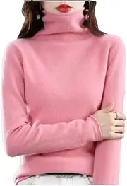 [Zadaos] Women's 100% Merino Wool Turtleneck Cashmere Sweater Casual Fashion Knitted Jumper Pinnk M(6)