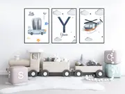 [Namly Design] Posters - Car and Helicopter / Personalised / Set of 3