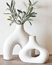 Donut Vase, Set of 2 - Minimalist Nordic, White Ceramic Hollow Donut Vase Decor | Table Centerpiece, Olive Plant, Wedding, Living Room, Bookshelf, Office, Modern Home, Entryway, Console