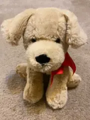 NEW Princess Soft Toys Duncan DOG Tan Floppy 12" Plush 2003 Red Bow 2003
