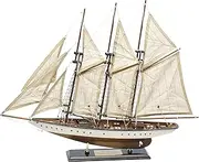 SAILINGSTORY Wooden Sailboat Model Ship Sailboat Decor 24" Schooner Atlantic 1:60 Scale Replica Ivory and Walnut Antique Finish