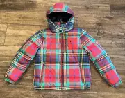POLO RALPH LAUREN Boys' Quilted Hooded Down Puffer Jacket Size L 14-16 Red Plaid