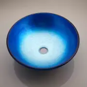 Blue Round Bathroom Only Wash Basin Tempered Glass Vessel Sink Countertop