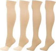 [Dress Cici] Graduated Compression Stockings for Women, Polyester Open Toe Thigh High Compression Socks for Athletic Sports (4 Pairs)
