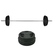 Total 98kg - 198cm Barbell Bar Weight Set Rubber Coated Ez Grip Weight Plate