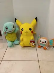 Pokemon Pikachu Squirtle Rowlet Plush Stuffed Animal Lot