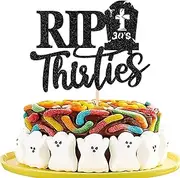 Xsstarmi 1 Pack Cake Decoration Rip Thirties Cake Topper Glitter Rip to My 30s Cake Topper for Rip 30s Funeral 30th Birthday Accessories for Party Cake Decorations Black