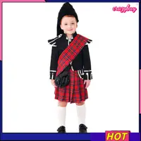 在飛比找蝦皮商城精選優惠-瘋狂傳統蘇格蘭服裝兒童長袖夾克短裙帽子套裝角色扮演服裝舞台表