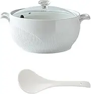 ceramic soup tureen with glass lid White Ceramic Round Tureen, Ceramic Tureen with Glass Lid and Ladle, Heat-resistant Premium Ceramic Bowls Lid Cooking Soup for Home Office College Dorm,7.5