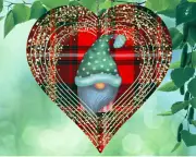 10" Plaid Gnome Heart Shaped Hanging Wind Spinner Yard Decor Kinetic hrtws004
