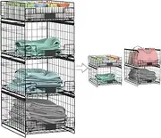 4 Pack Sliding Closet Organizers and Storage, Stackable Closet Storage Shelves, Pull Out Clothes Storage Organizer Baskets/Containers/Drawers with Dividers for Wardrobe (Black-Sturdy Wire Metal Frame)