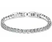 Adjustable Detachable Titanium Steel Double Buckle Zircon Bracelet Stainless Steel Simple Tennis Chain for Women-White
