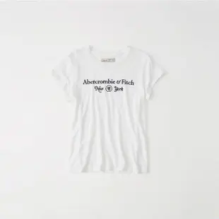 【Abercrombie & Fitch】A&F 麋鹿 AF 經典刺繡文字短袖T恤 上衣-女-白色(平輸品)