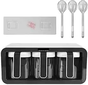Condiment Dispenser Seasoning Container,Seasoning Box, Seasoning Box Salt Shaker Container Wall Mount Kitchen Condiment Jars Rack Organizer with Spoons Storage Spice Pots Simple (Color : Bk, Size :