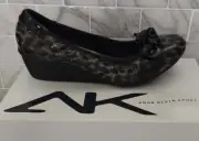 AK Sport Anne Klein 8 1/2 M Brown Black Leopard Print Ballet Wedge Slip On Shoes