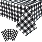 3 Pack Checkered Table Cloth 54 x 108 Inches Gingham Tablecloth Rectangle Plastic Table Cloth Disposable Plaid Picnic Table Cover for Thanksgiving Halloween BBQ Birthday Fall Party (Black and White)