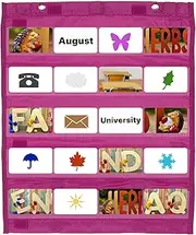 uxcell Magnetic Pocket Chart, Small Pocket Chart Mini Double Sided Classroom Pocket Chart Organizer Wall Hanging for Classroom Supplies, Plum Red