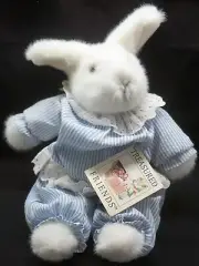 TREASURED FRIENDS PLUSH EASTER BUNNY STUFFED GIRL RABBIT IN JUMPSUIT WITH TAG!