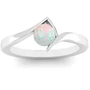 1.00Ct Round Shape AA Natural Australian Opal Solitaire Ring In 14KT White Gold
