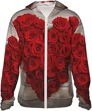 [BWLHJKE] Men's Sun Shirts UPF 50+ Heart-Shaped Roses Sun Protection Hoodie Lightweight Long Sleeve Rash Guard