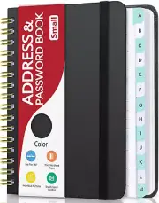 Small Address Book with Alphabetical Tabs Phone Book Password Keeper with Spi...