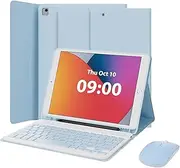 MAYPHY Keyboard Case with Mouse for iPad 9th/8th/7th Generation 10.2 inch, iPad Air 3/Pro 10.5 inch, Detachable Keyboard Case, with Pen Holder, Wireless Mouse, UK Layout, Blue