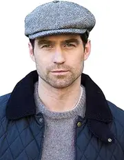 [Mucros Weavers] Irish Flat Cap Men Trinity Tweed Hat Driving Cap Made in Ireland (US, Alpha, Medium, Gray Herringbone), Gray Herringbone, Medium