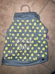 North Paw Dog Cat Coat Denim Blue Pet Lemons Trucker Jacket Vest Dolce Vita XS